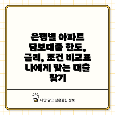 은행별 아파트 담보대출 한도, 금리, 조건 비교표: 나에게 맞는 대출 찾기