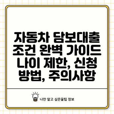 자동차 담보대출 조건 완벽 가이드: 나이 제한, 신청 방법, 주의사항